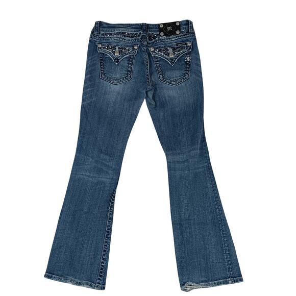 Miss Me Western Jeans Womens 29 30X31 Blue Fade Boot Flare Bling Embroidered - Picture 2 of 16